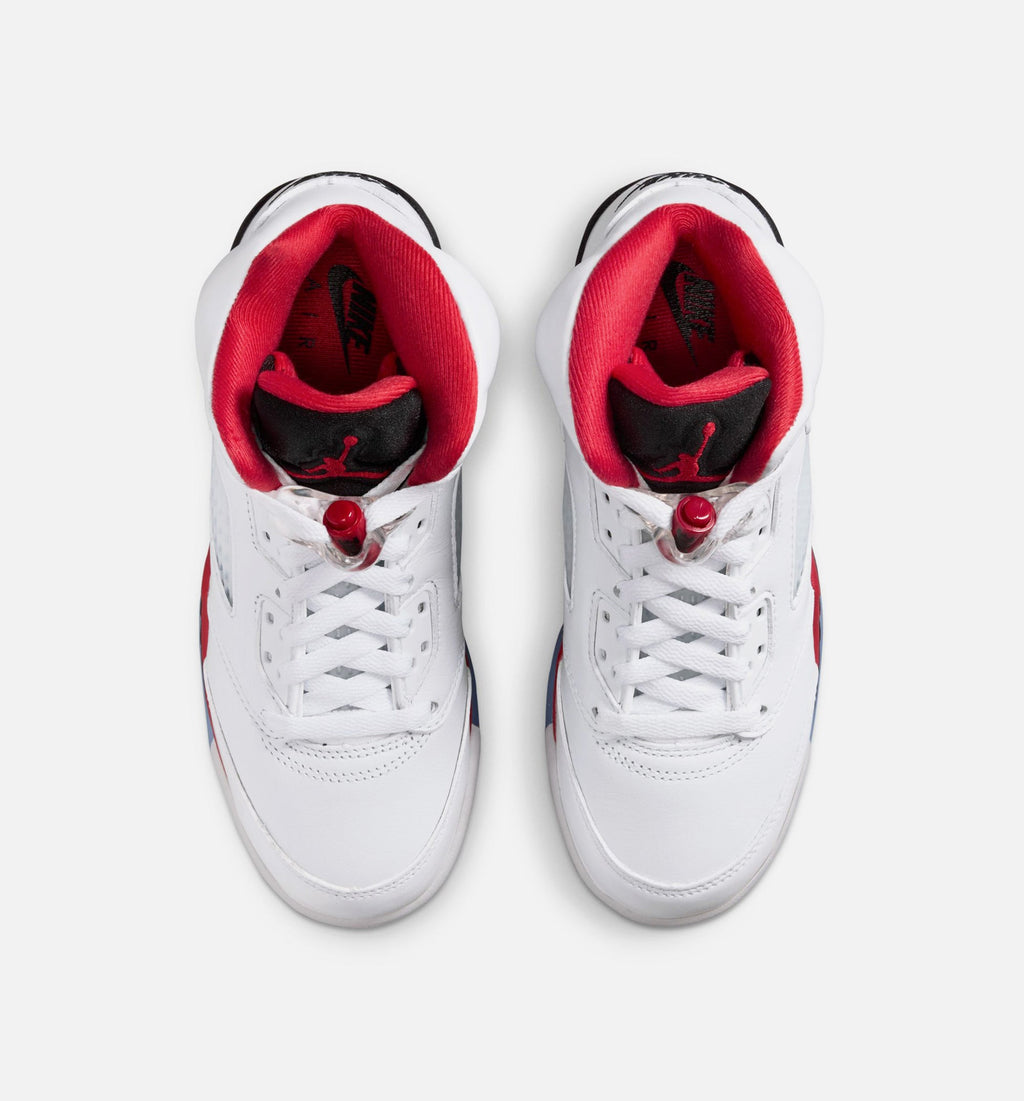 Air Jordan 5 Retro Fire Red Grade School 生活方式鞋 - White/Fire Red/Black