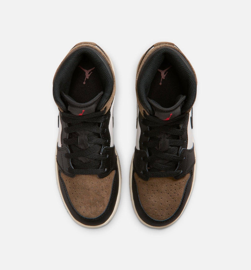 Air Jordan 1 Mid Grade School 生活方式鞋 - Black/Phantom/Palomino/University Red