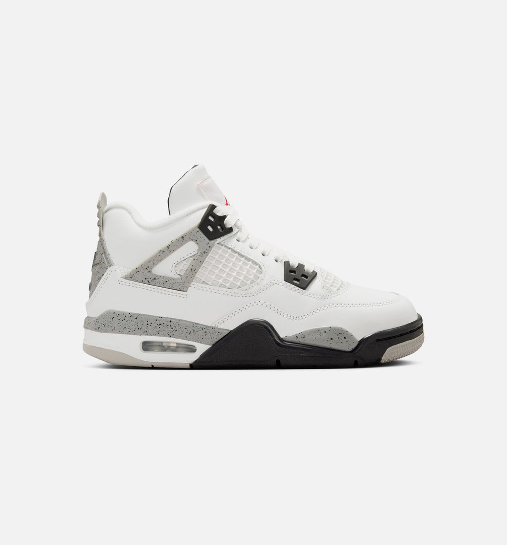 Air Jordan 4 Retro White Cement Grade School 生活方式鞋 - Summit White/Fire Red/Cement Grey/Black