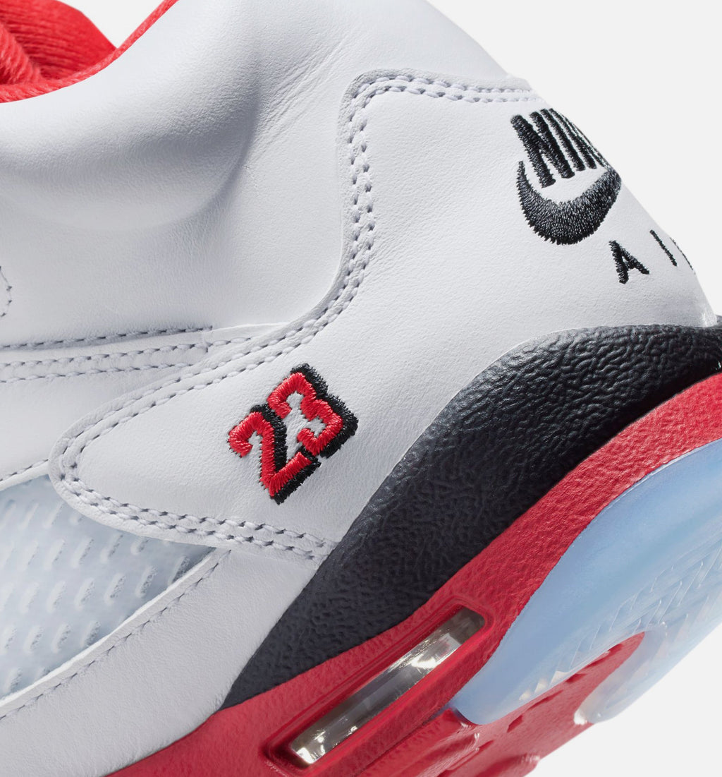 Air Jordan 5 Retro Fire Red Grade School 生活方式鞋 - White/Fire Red/Black