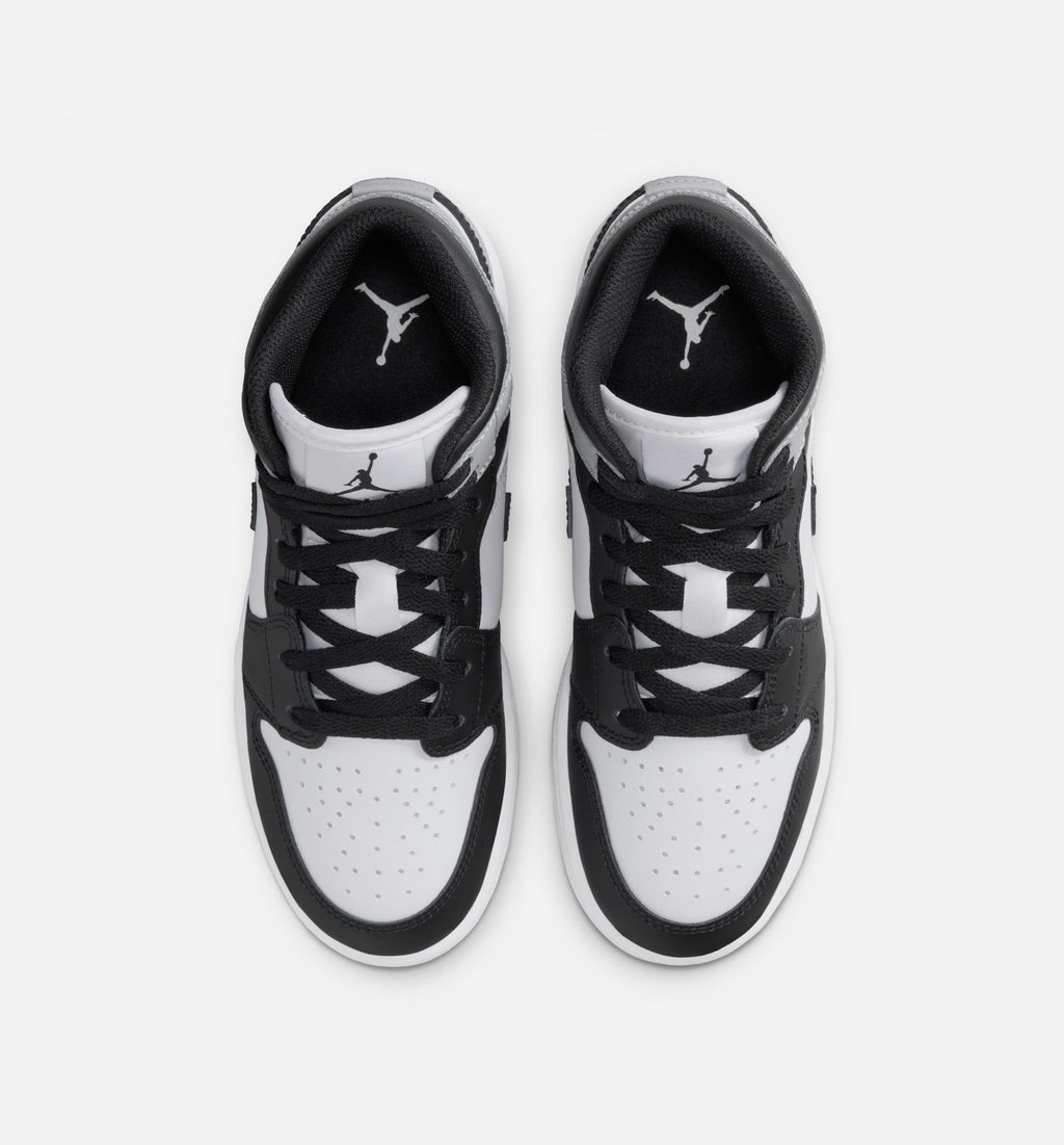 Air Jordan 1 Mid Grade School 生活方式鞋 - White/Light Smoke Grey/Black