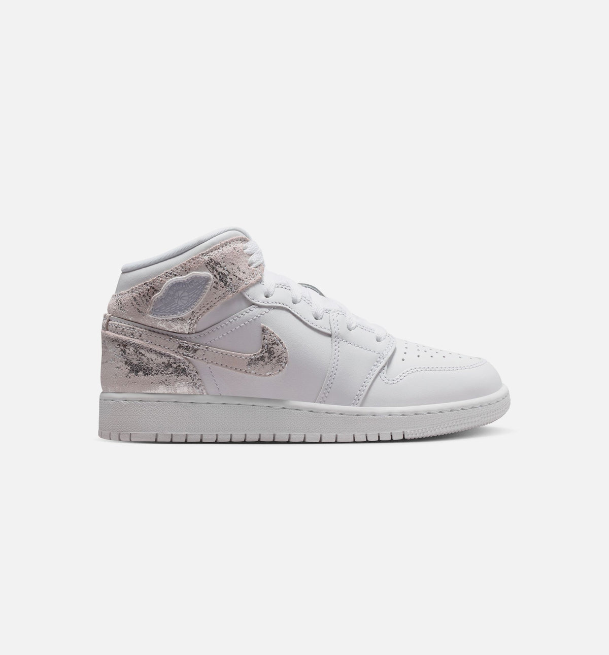 Air Jordan 1 Mid SE Grade School 生活方式鞋 - White/Field Silver