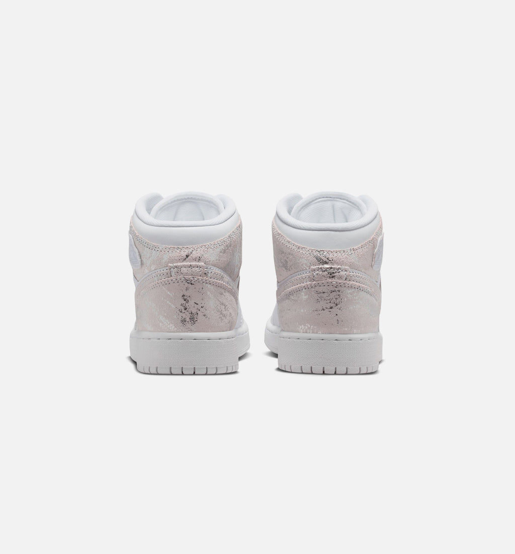 Air Jordan 1 Mid SE Grade School 生活方式鞋 - White/Field Silver