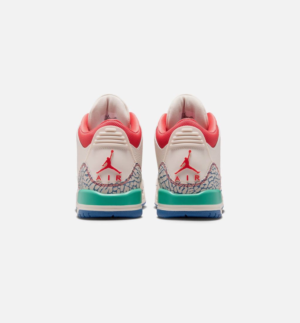 Air Jordan 3 Retro Play Your Way Grade School 生活方式鞋 - Chalk/Track Red/True Blue/Kinetic Green