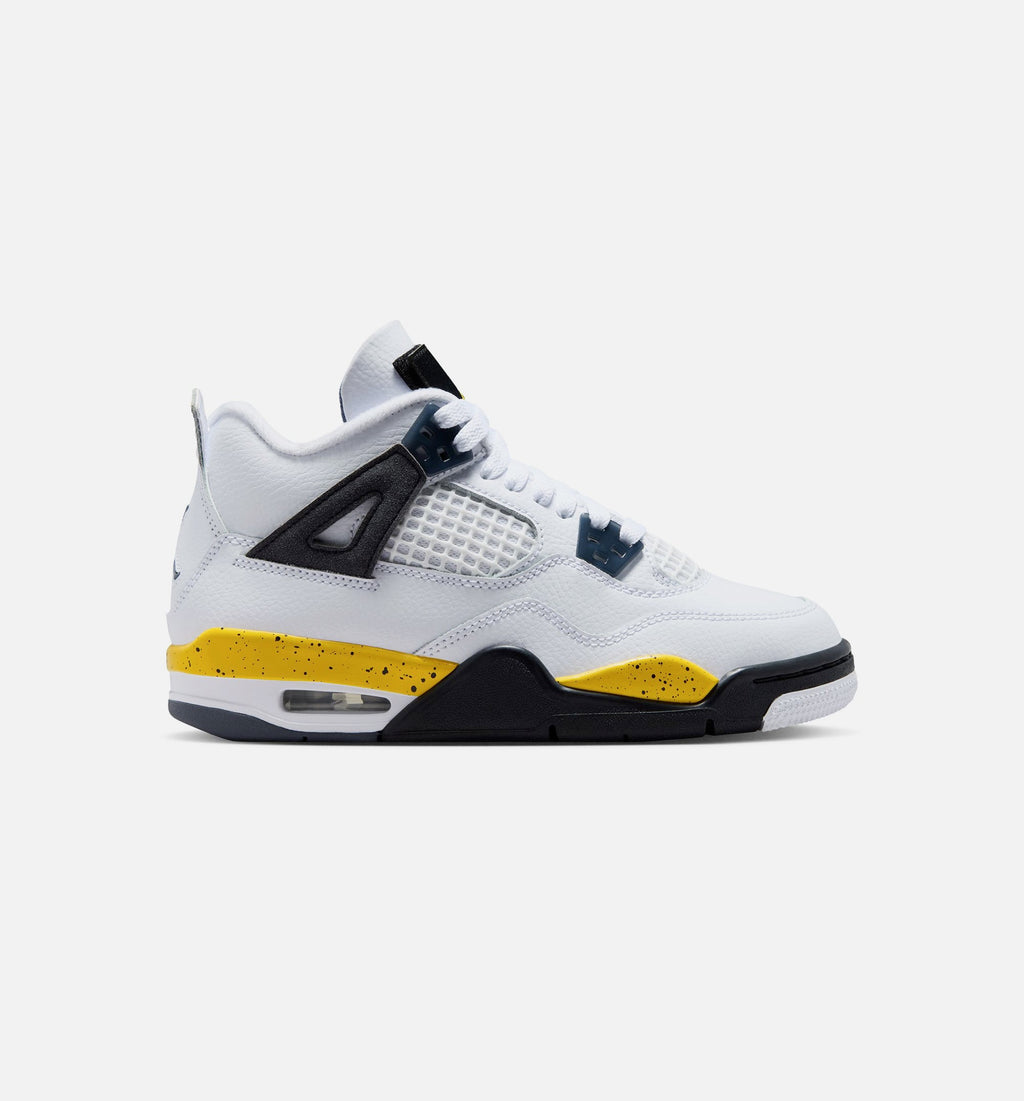 Air Jordan 4 Retro Rare Air Tour Yellow Grade School 生活方式鞋 - White/Dark Blue Grey/Black/Tour Yellow