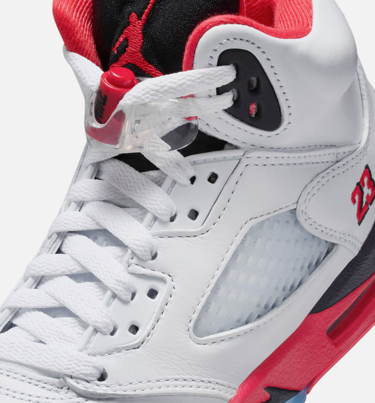 Air Jordan 5 Retro Fire Red Grade School 生活方式鞋 - White/Fire Red/Black