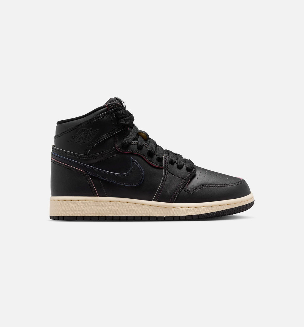 Air Jordan 1 Retro High OG Black and Muslin Grade School 生活方式鞋 - Black/Muslin