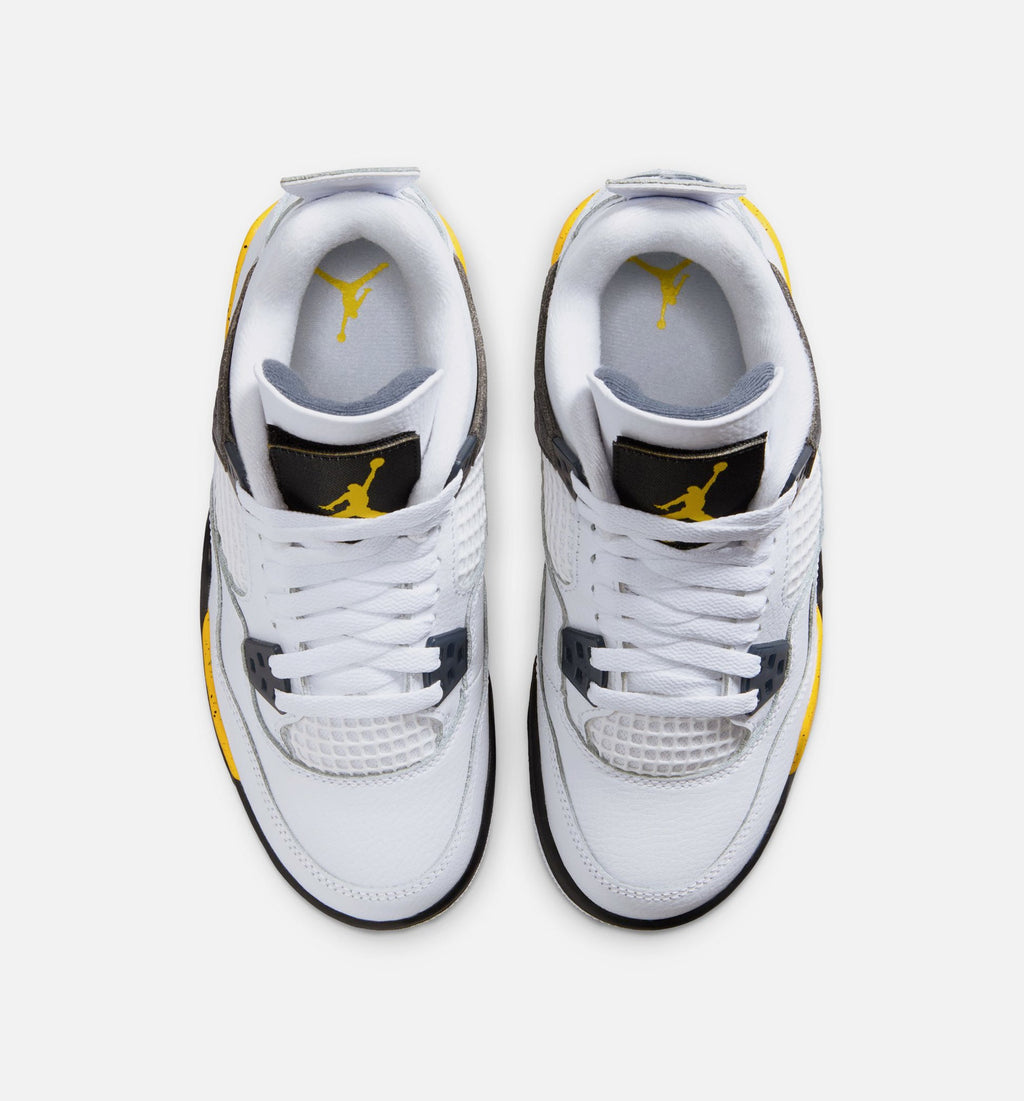 Air Jordan 4 Retro Rare Air Tour Yellow Grade School 生活方式鞋 - White/Dark Blue Grey/Black/Tour Yellow