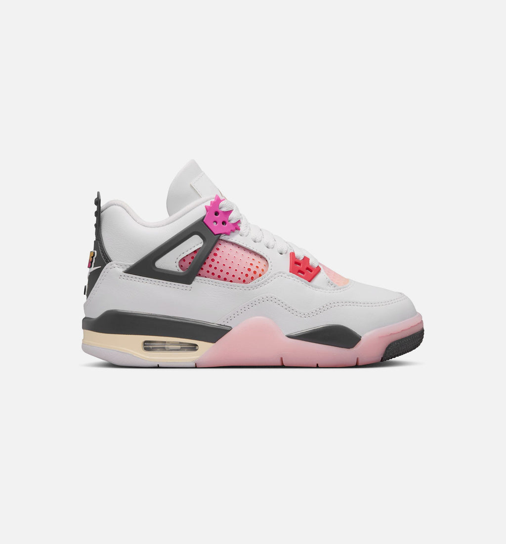 Air Jordan 4 Retro Comic Grade School 生活方式鞋 - Off White/Fire Pink/Anthracite