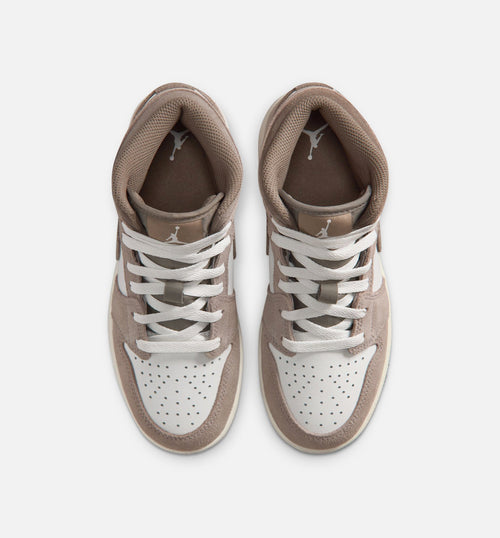 Air Jordan 1 Mid Grade School 生活方式鞋 - Enigma Stone/Olive Grey/Summit White