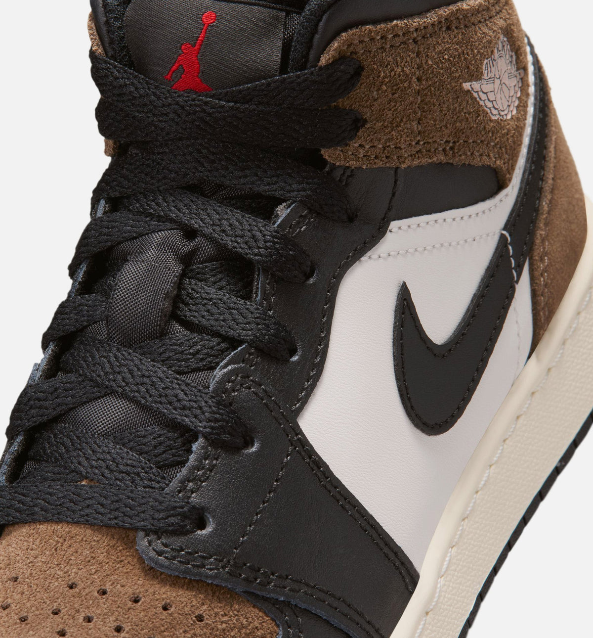 Air Jordan 1 Mid Grade School 生活方式鞋 - Black/Phantom/Palomino/University Red