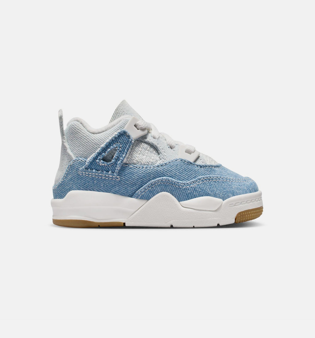 Air Jordan 4 Retro Worn Blue 婴幼尺码生活方式鞋 - Sail/Worn Blue/Metallic Gold