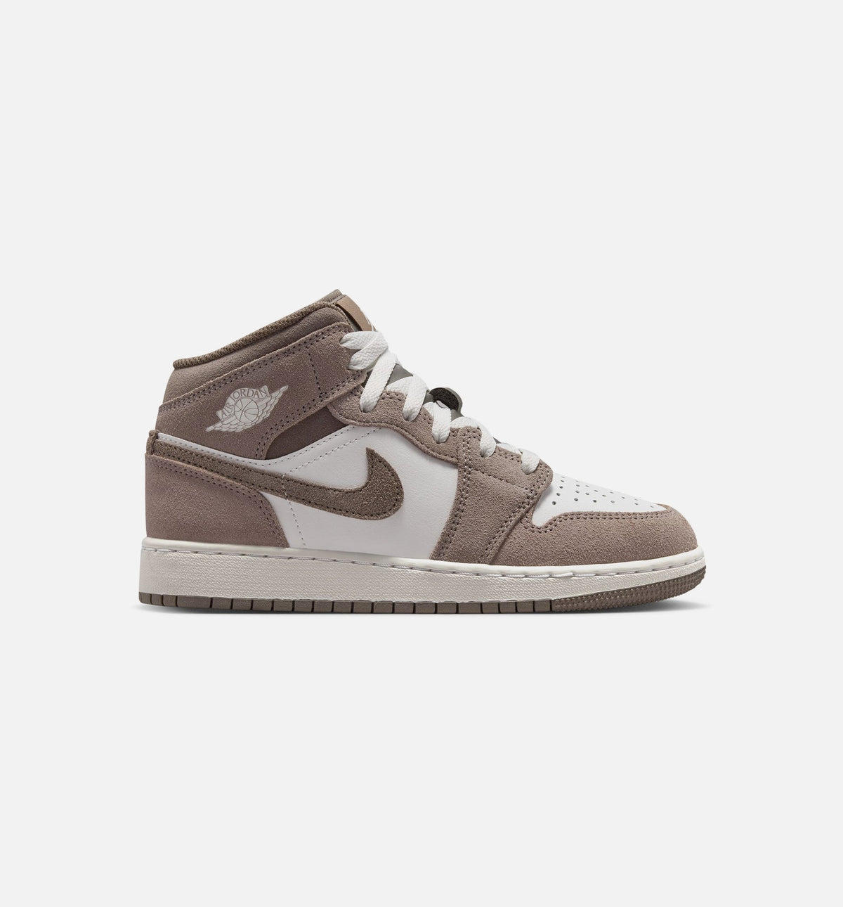Air Jordan 1 Mid Grade School 生活方式鞋 - Enigma Stone/Olive Grey/Summit White