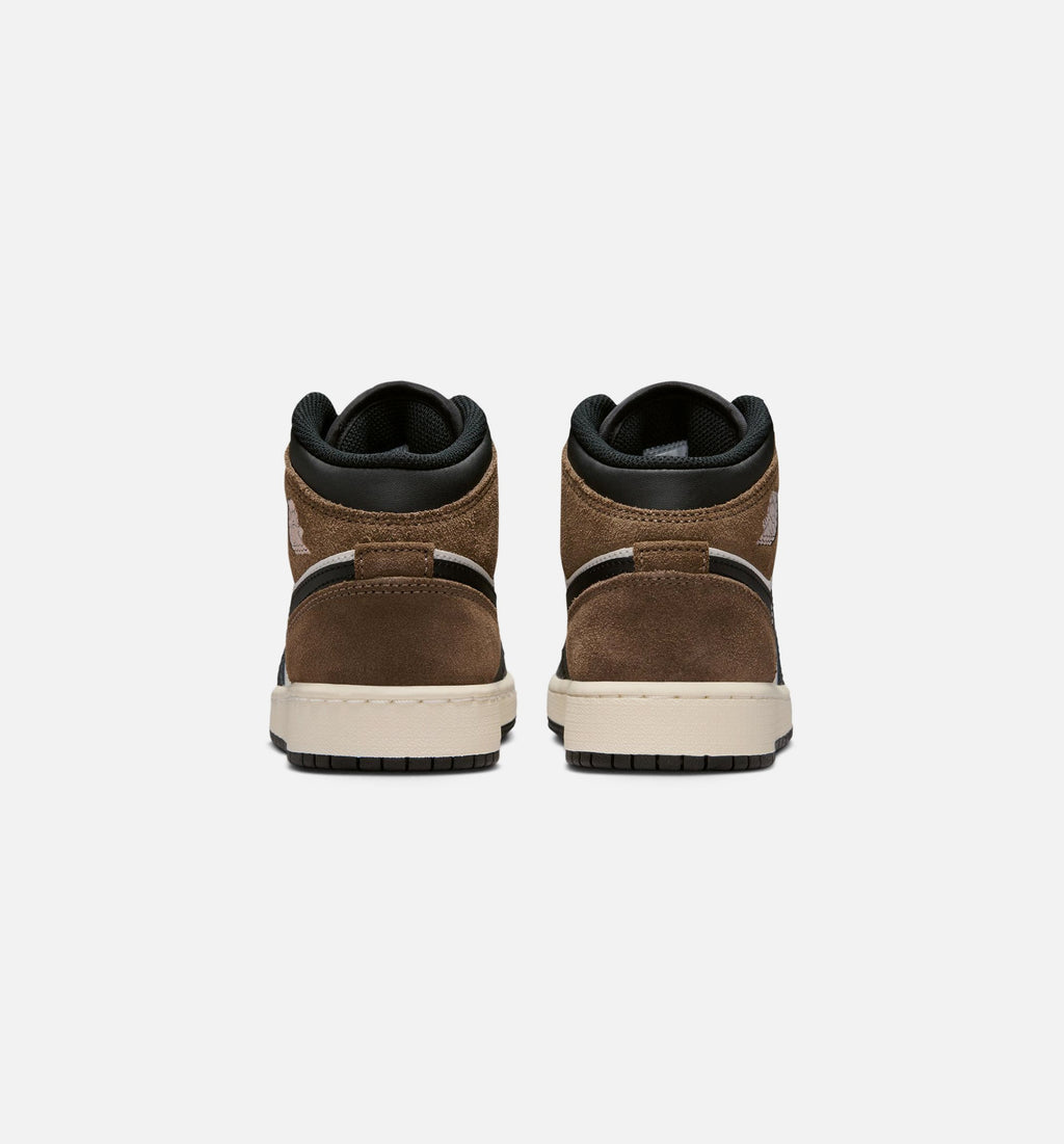 Air Jordan 1 Mid Grade School 生活方式鞋 - Black/Phantom/Palomino/University Red