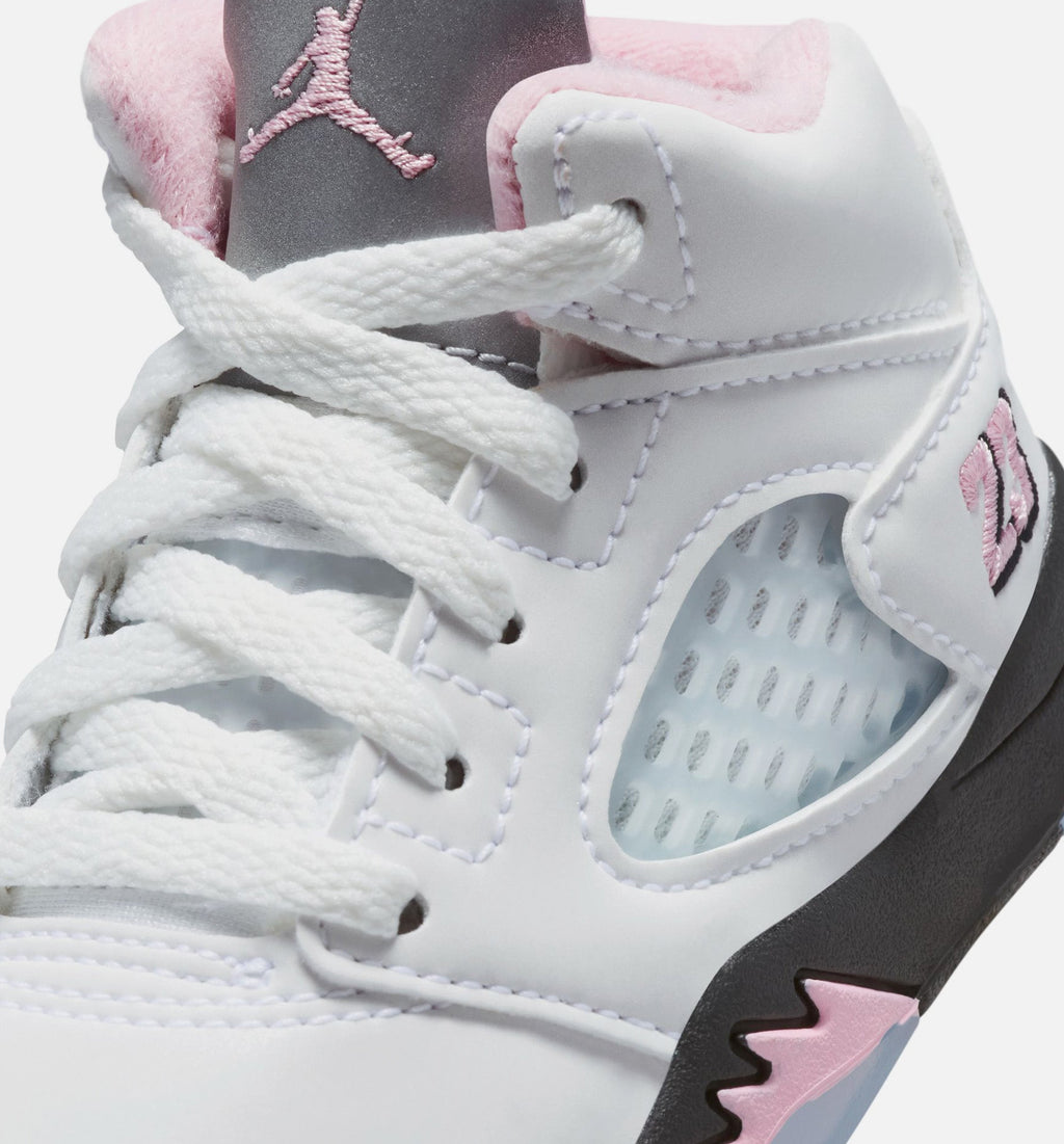 Air Jordan 5 Retro Medium Soft Pink 婴幼尺码生活方式鞋 - White/Black/Medium Soft Pink