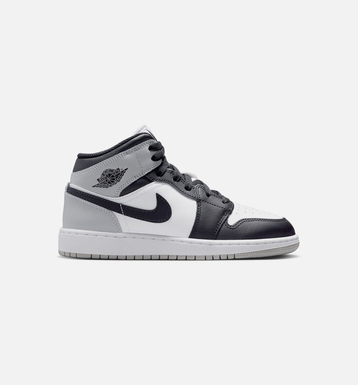 Air Jordan 1 Mid Grade School 生活方式鞋 - White/Light Smoke Grey/Black