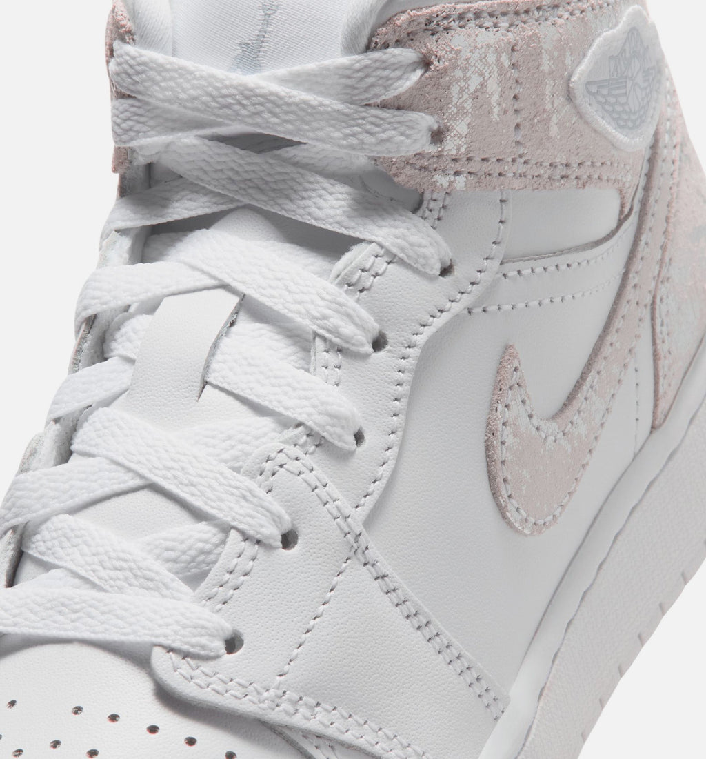 Air Jordan 1 Mid SE Grade School 生活方式鞋 - White/Field Silver