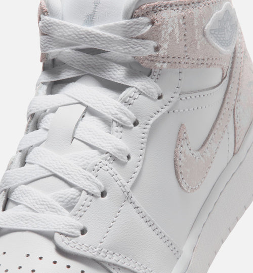 Air Jordan 1 Mid SE Grade School 生活方式鞋 - White/Field Silver