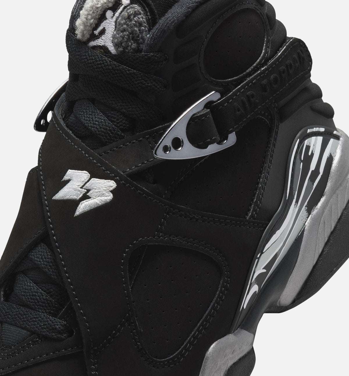 Air Jordan 8 Retro Chrome Black And Light Graphite Grade School 生活方式鞋 - Black/White/Light Graphite