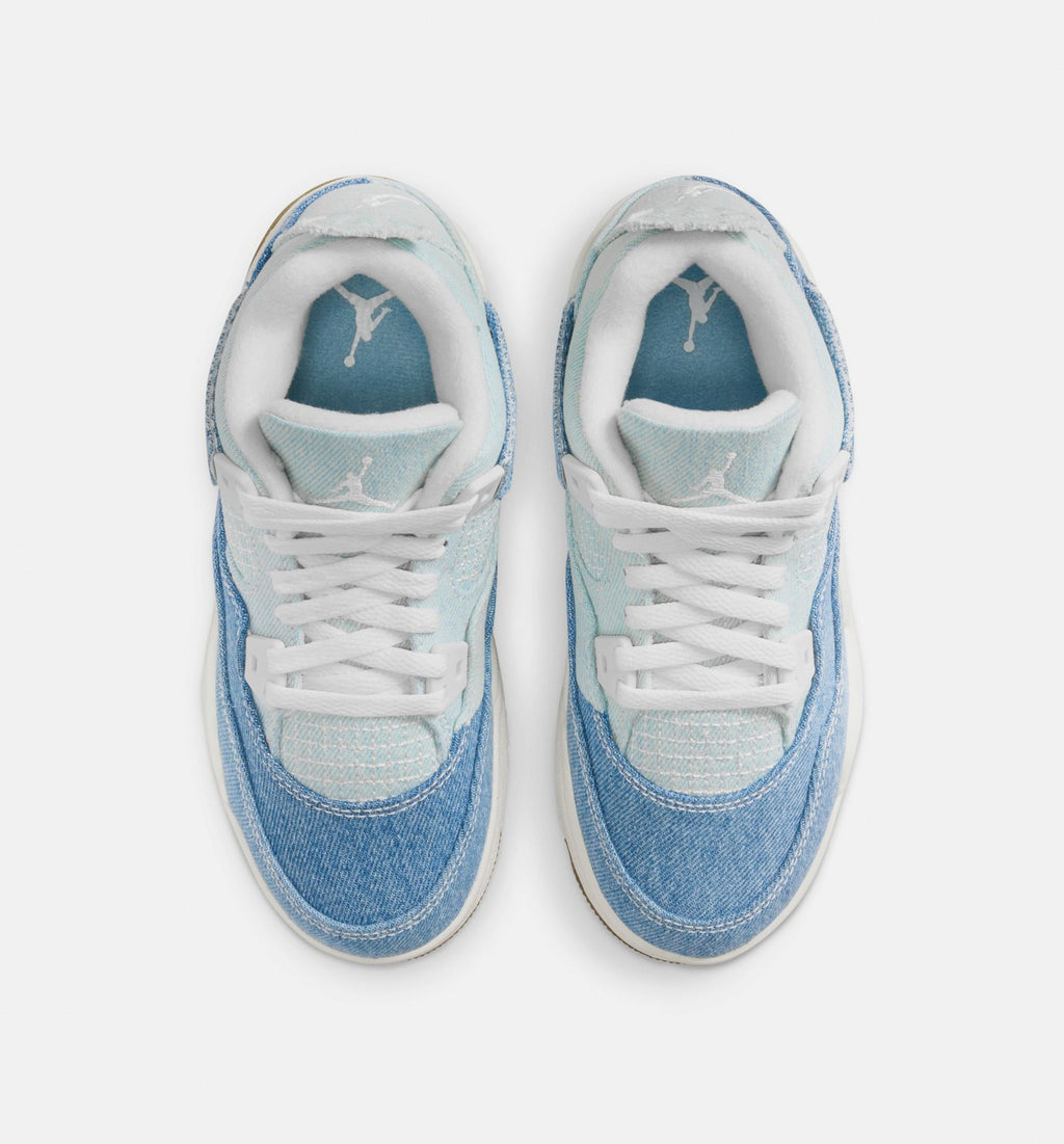 Air Jordan 4 Retro Worn Blue 学前児童生活方式鞋 - Sail/Worn Blue/Metallic Gold