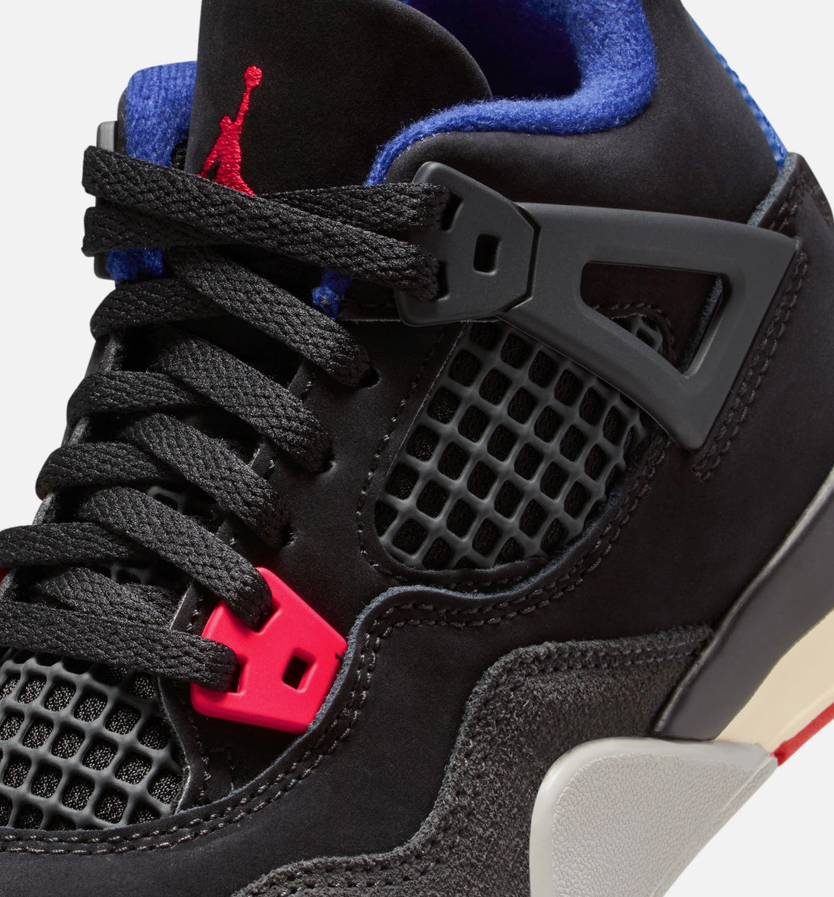 Air Jordan 4 Retro Rare Air 学前児童生活方式鞋 - Black/Fire Red/Deep Royal Blue