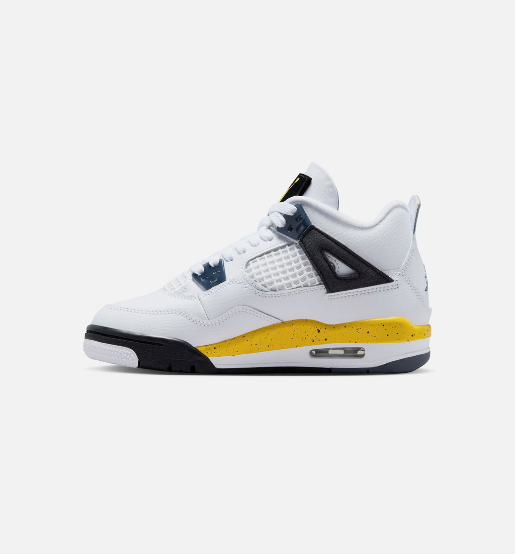 Air Jordan 4 Retro Rare Air Tour Yellow Grade School 生活方式鞋 - White/Dark Blue Grey/Black/Tour Yellow
