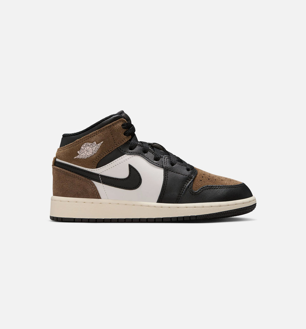 Air Jordan 1 Mid Grade School 生活方式鞋 - Black/Phantom/Palomino/University Red
