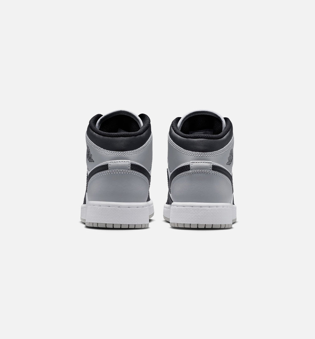 Air Jordan 1 Mid Grade School 生活方式鞋 - White/Light Smoke Grey/Black