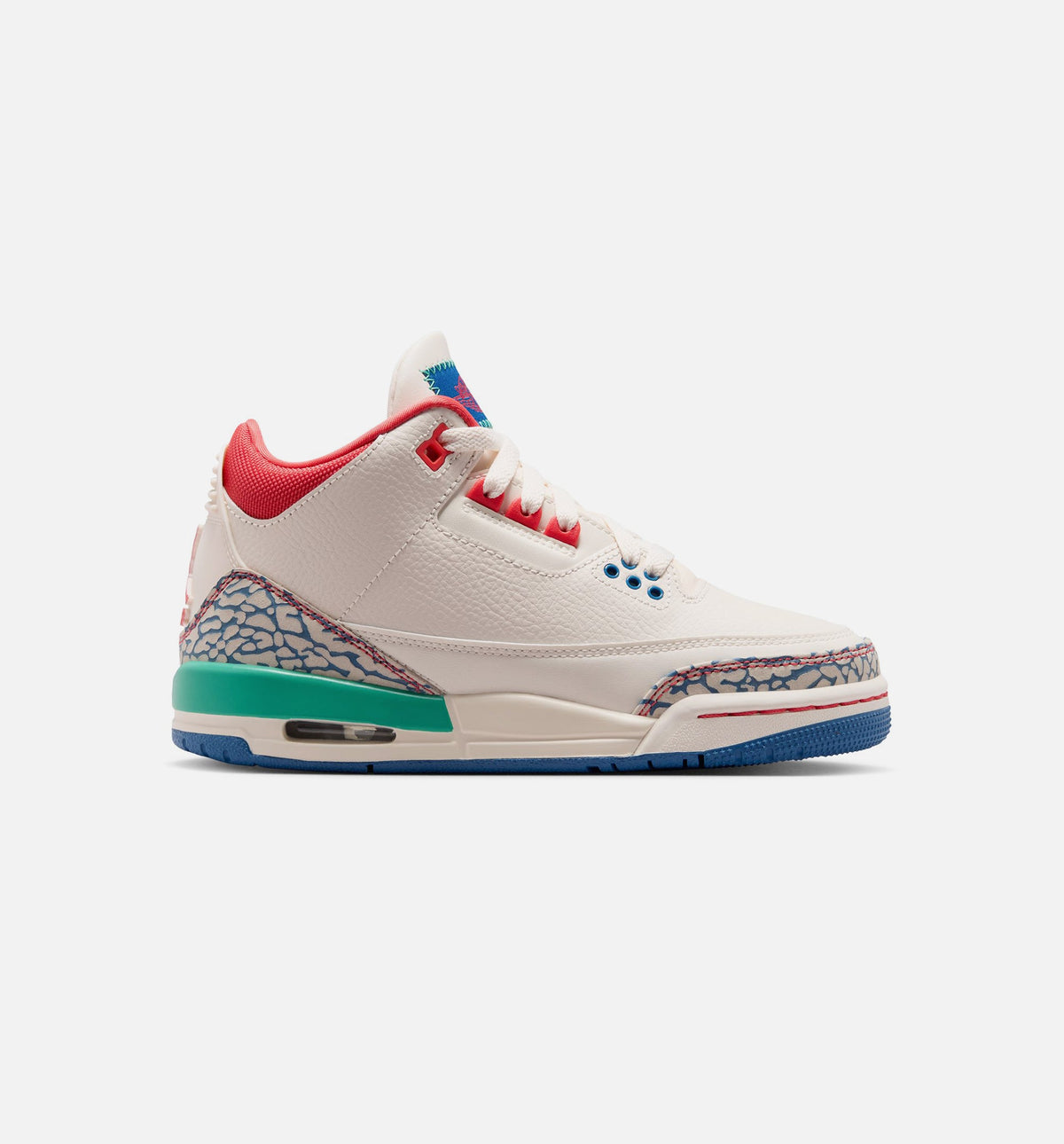 Air Jordan 3 Retro Play Your Way Grade School 生活方式鞋 - Chalk/Track Red/True Blue/Kinetic Green