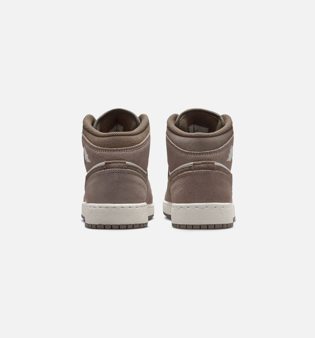 Air Jordan 1 Mid Grade School 生活方式鞋 - Enigma Stone/Olive Grey/Summit White