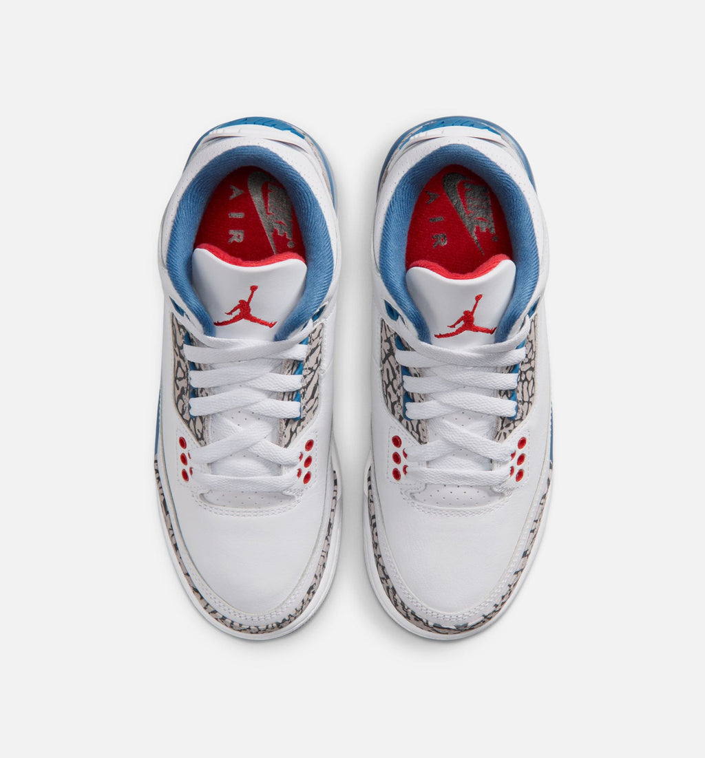 Air Jordan 3 Retro OG True Blue Grade School 生活方式鞋 - White/Fire Red/True Blue