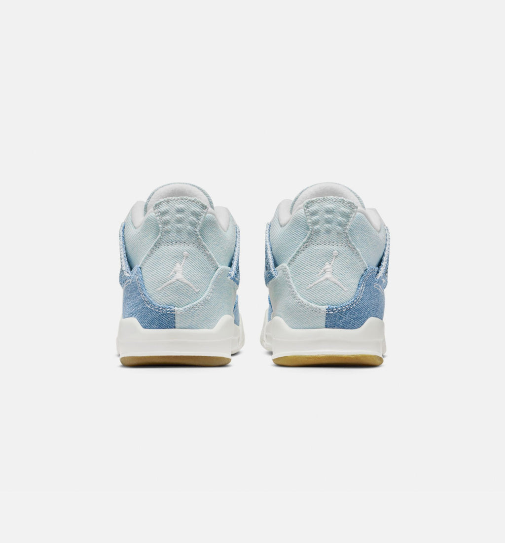 Air Jordan 4 Retro Worn Blue 学前児童生活方式鞋 - Sail/Worn Blue/Metallic Gold
